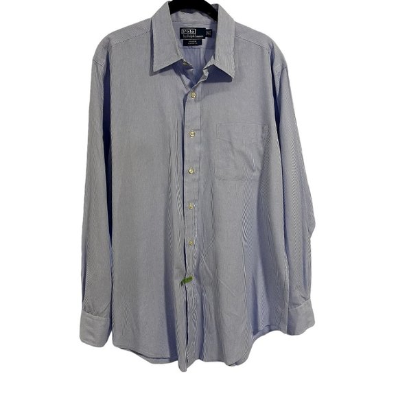 Polo by Ralph Lauren Long Sleeve Shirt Andrew Classic Fit Blue White Stripe 16.5 - Picture 1 of 9